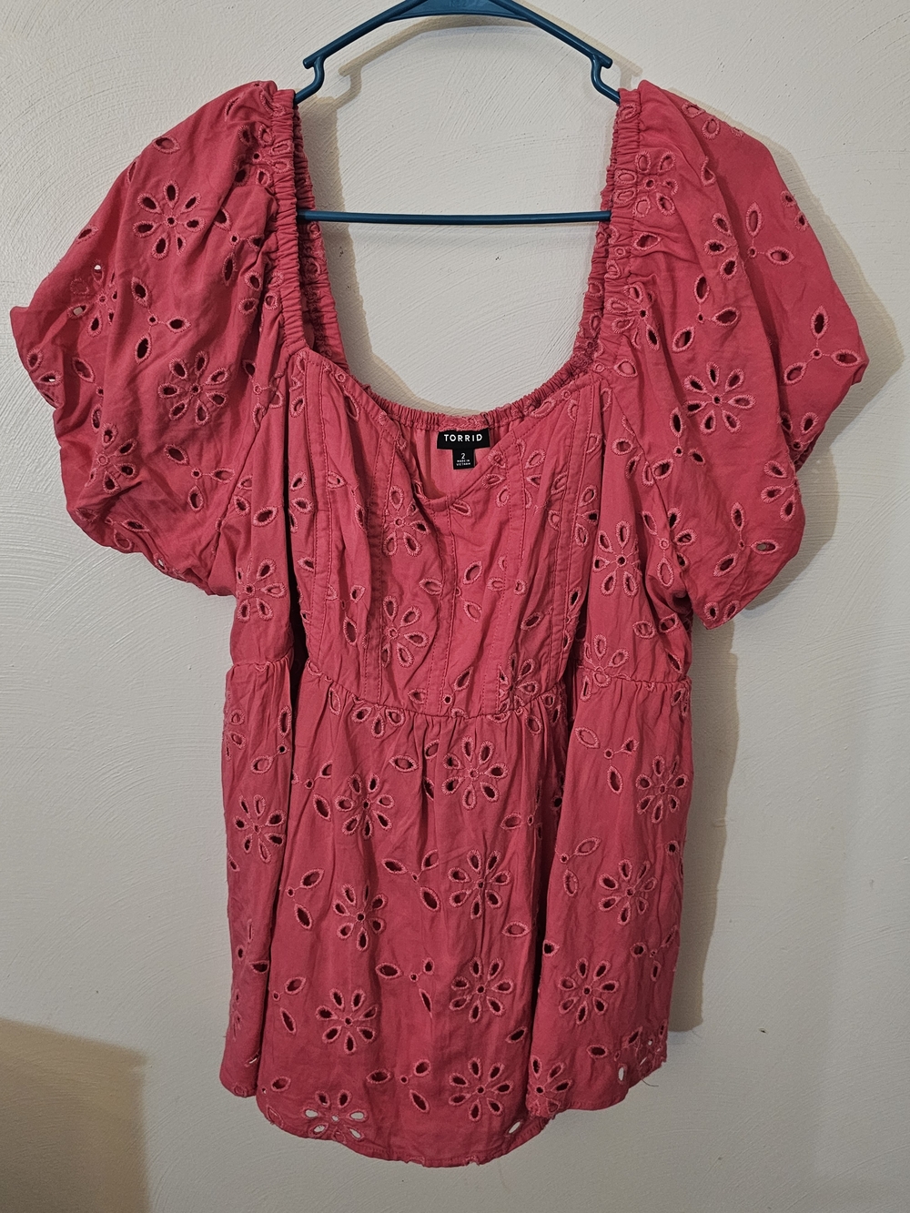 torrid Rose Eyelet Puff Sleeve Tunic Top